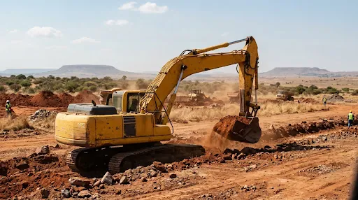 Excavator at an earthmoving site